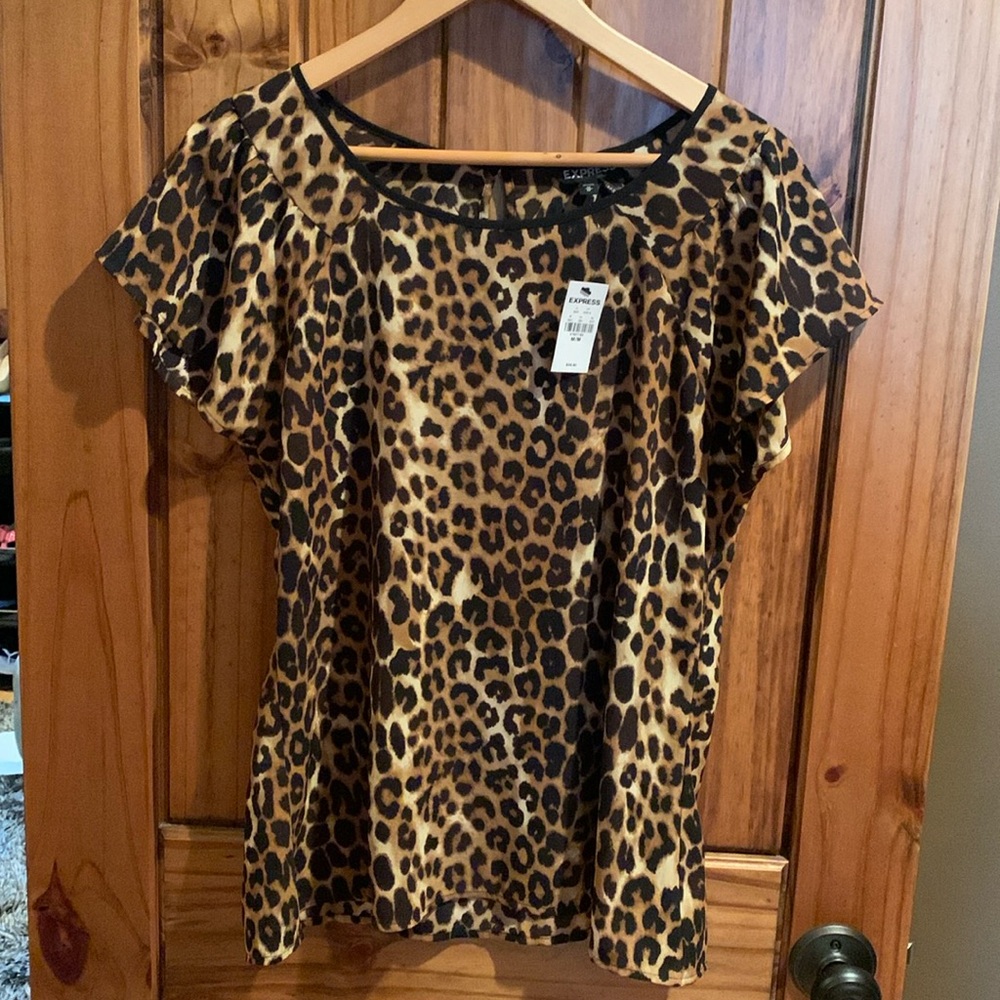 Express Leopard Print Short Sleeve Blouse
